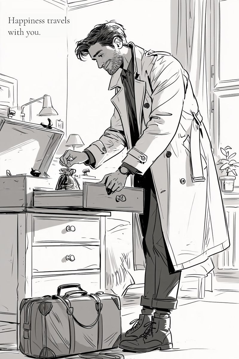 At home, he opens a drawer and finds a bag of gold